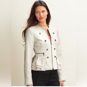 BANANA REPUBLIC Cotton Stretch Lined Peplum Cropped Jacket | Putty | Size 8